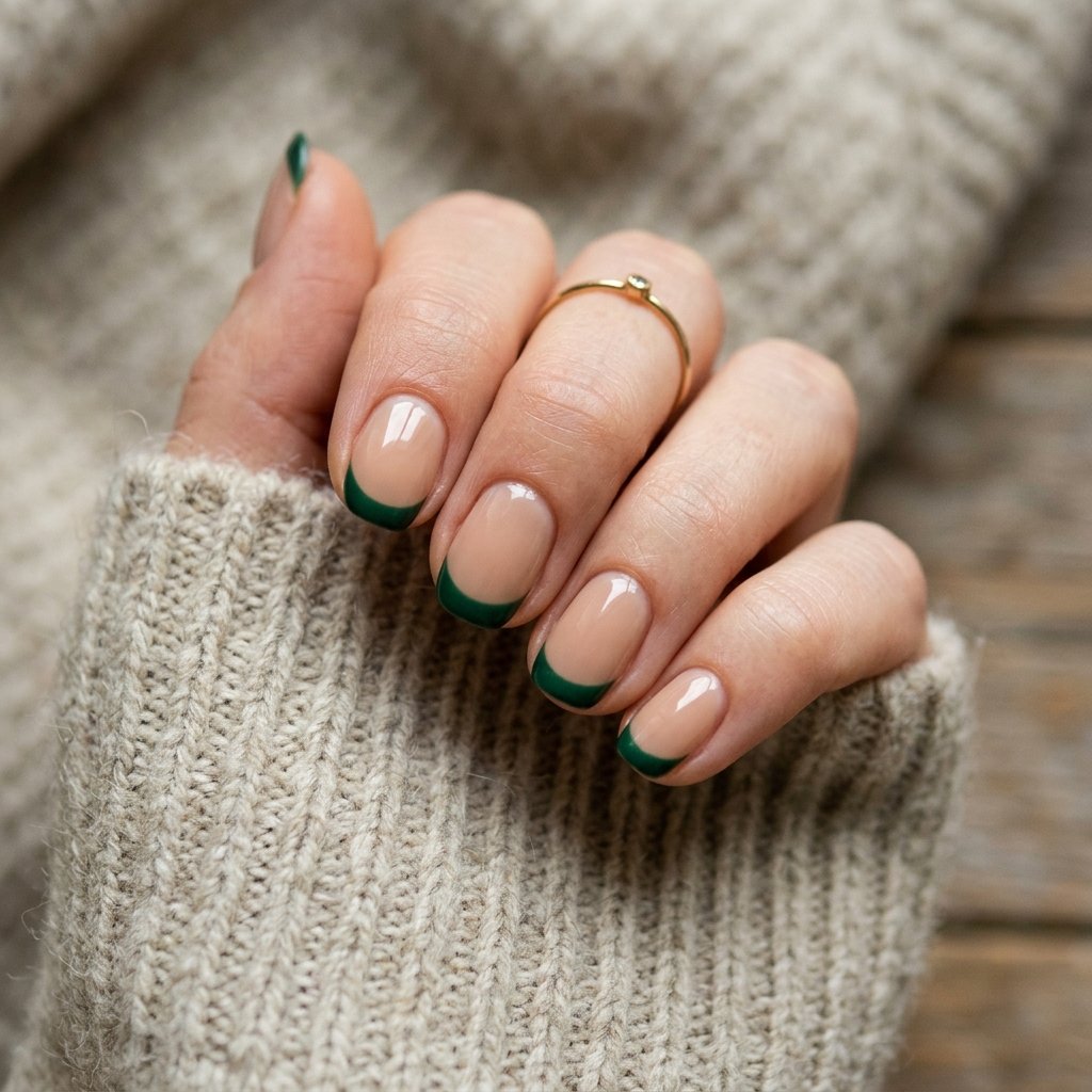 35 Stunning Forest Green Nails Ideas for a Chic Look 2026 6 Modern French Tips