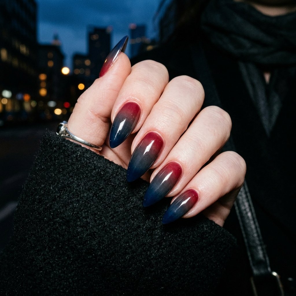 Moody Nightfall Sunset Ombre Nails