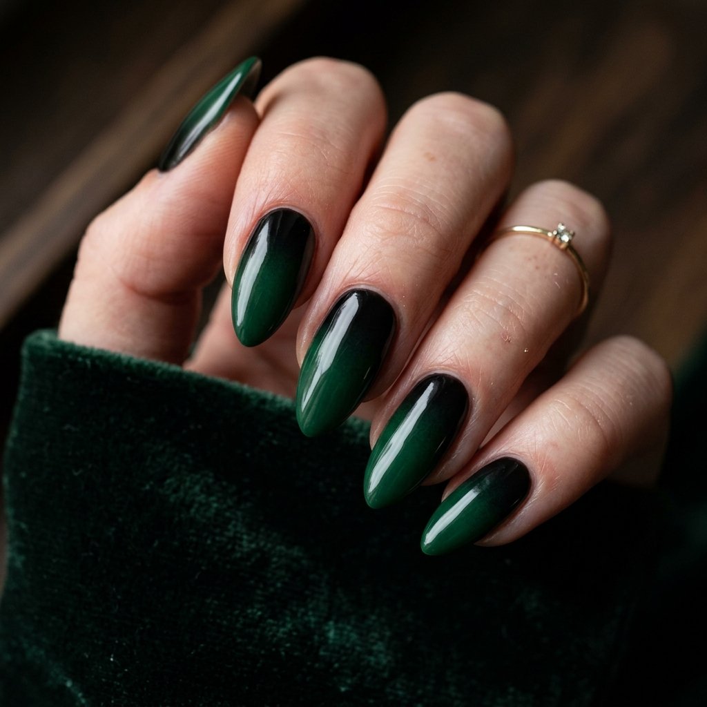 35 Stunning Forest Green Nails Ideas for a Chic Look 2026 29 Moody Ombre Fade