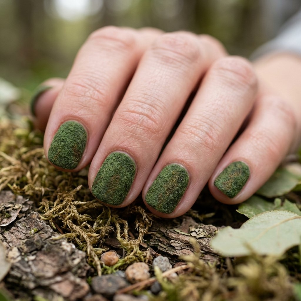 35 Best Green Fall Nails Ideas for Modern Autumn Style 10 Mossy Textures