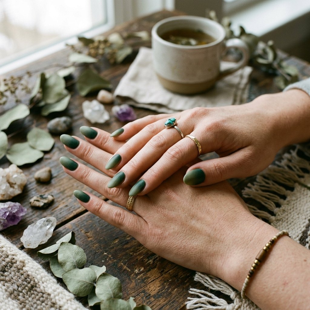 35 Stunning Forest Green Nails Ideas for a Chic Look 2026 19 Mossy Transition Look