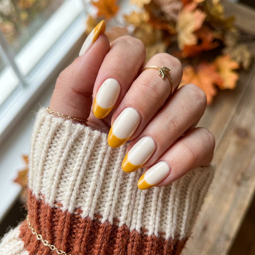35 Fall French Tip Nails Ideas That Are Trending This Autumn Season 2026 13 Mustard Yellow French Tip Nails