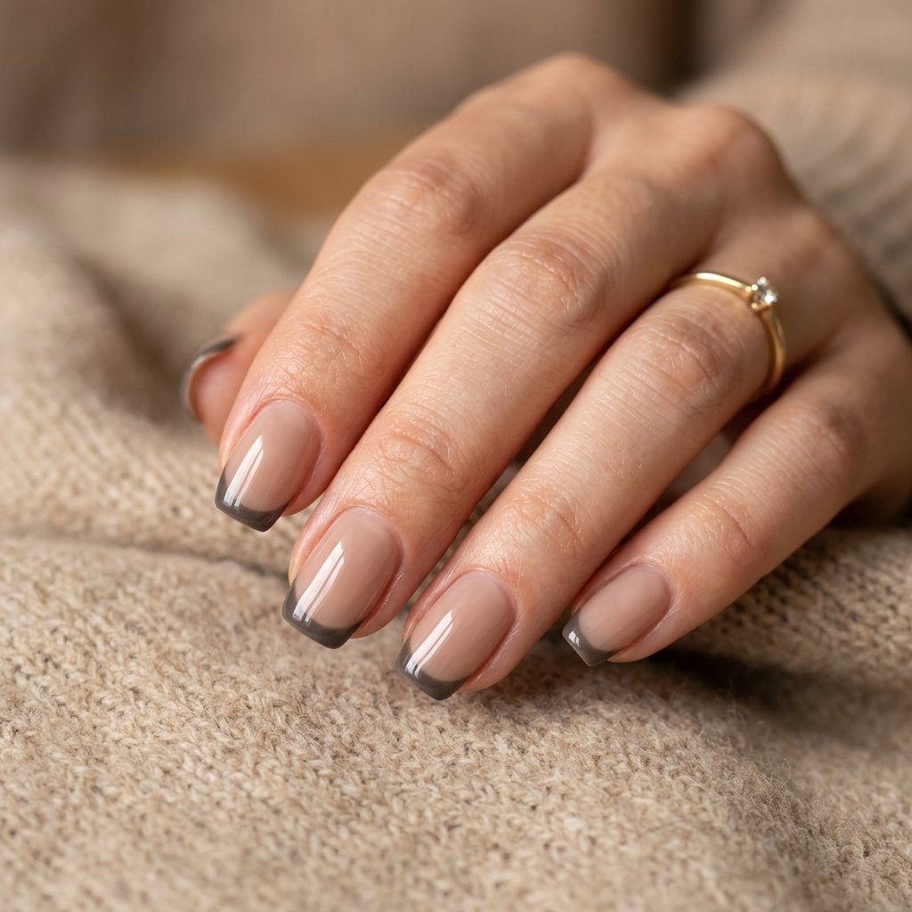 35 Fall French Tip Nails Ideas That Are Trending This Autumn Season 2026 8 Dark Nude French Tip Nails