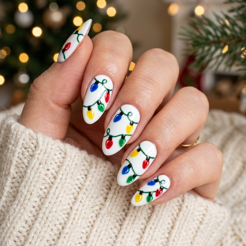 White Base String Light Nail Designs