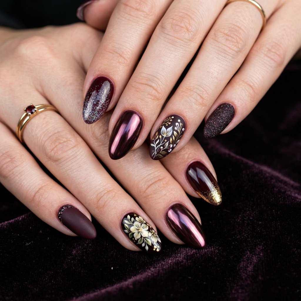 35 Black Cherry Nails Ideas That Look Incredibly Expensive 36 Black Cherry Full-Set Nail Ideas