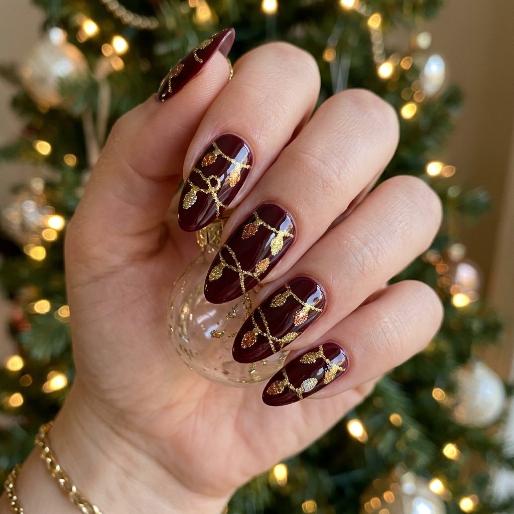 Gold Glitter Light Strand Nail Designs