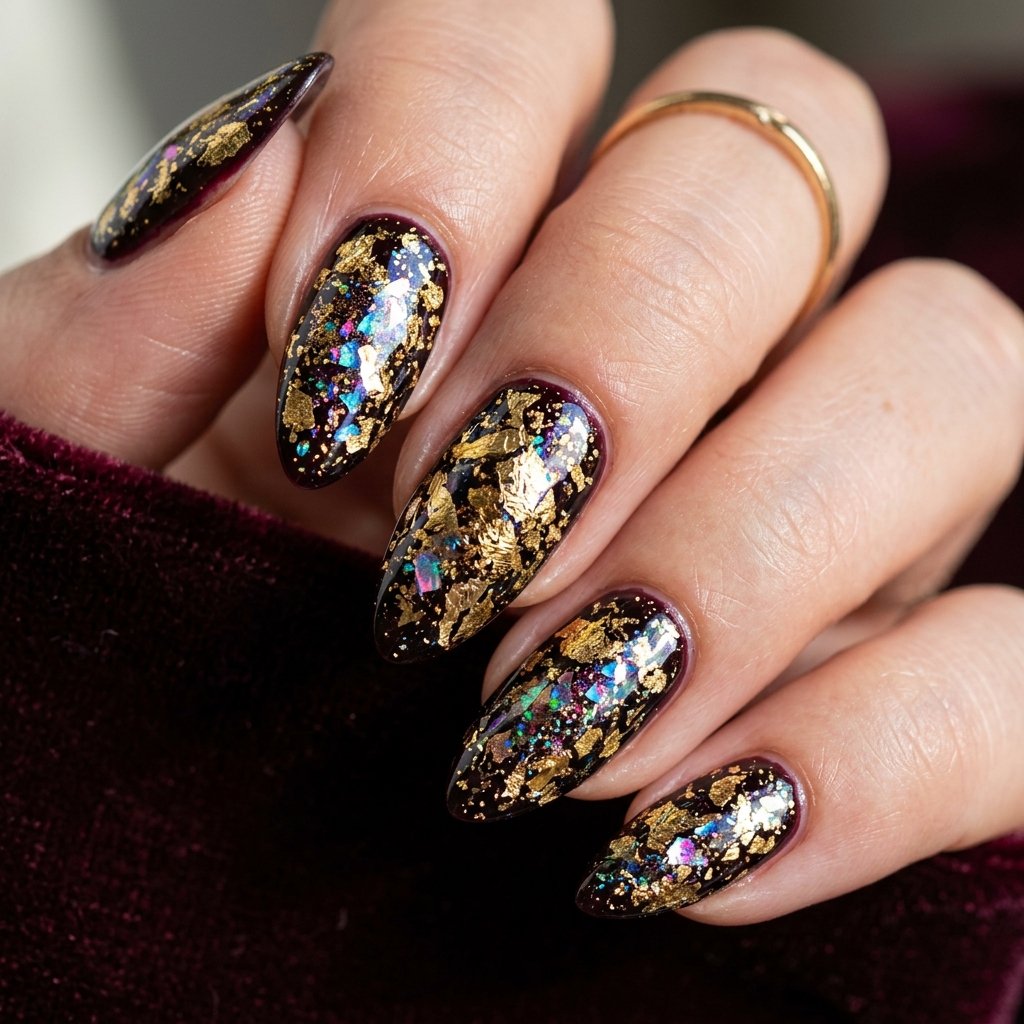 35 Black Cherry Nails Ideas That Look Incredibly Expensive 22 Black Cherry Foil Nail Ideas