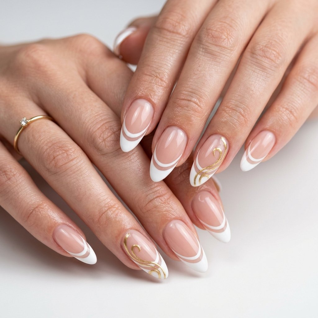 35 Top Most Viral Double French Tip Nails of the Season 2026 24 With Swirl Art Accent