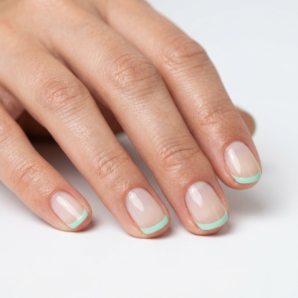 Short Nails with a Green French Tip