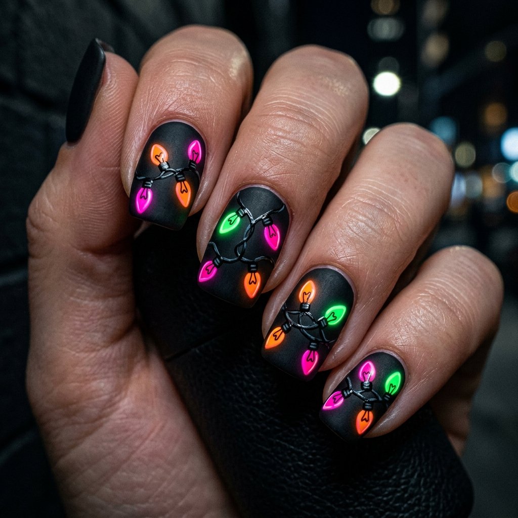 Neon Christmas Light Nail Designs