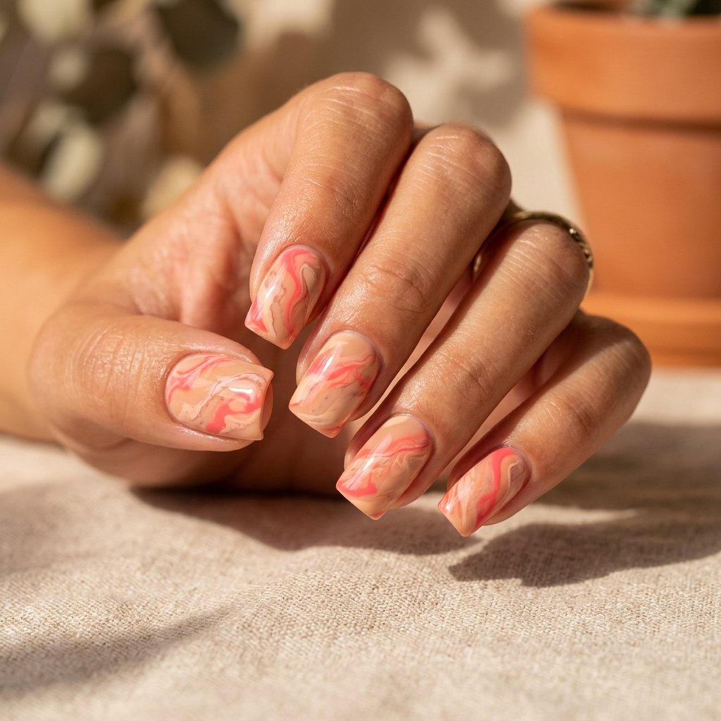 Creamy Nude and Coral Pink Marble Mix Idea