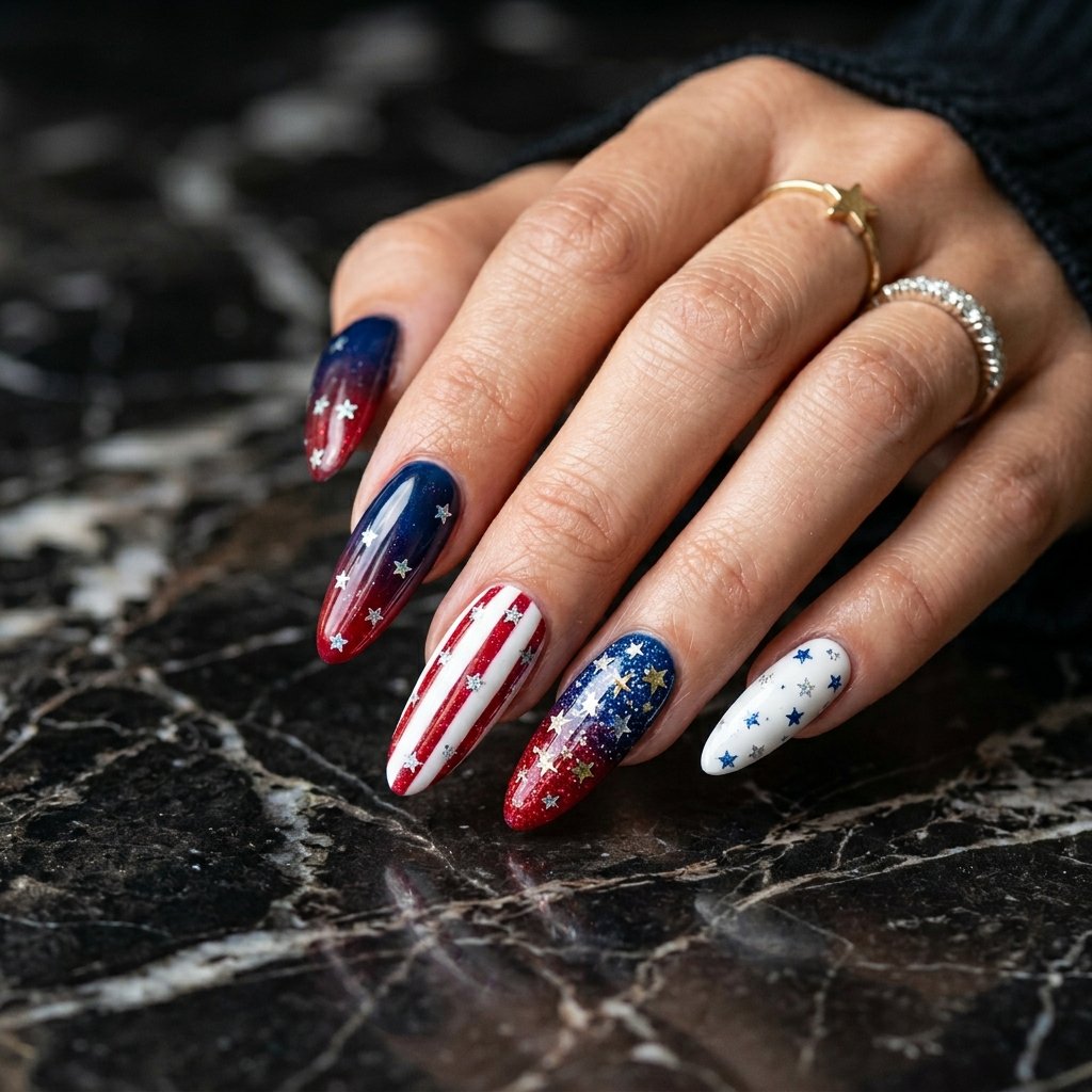 Long Nail Independence Day Ideas