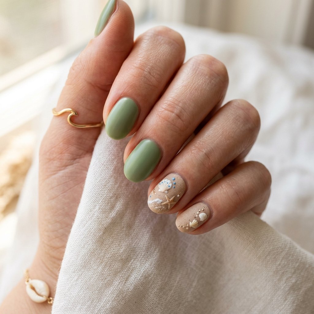 35 Best Green Summer Nails for a Bold Warm Season 2026 4 Coconut Beach Green Nails