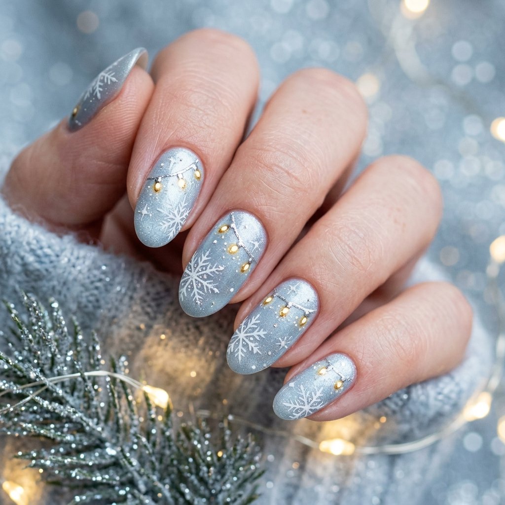 White Snowflake Light Nail Designs