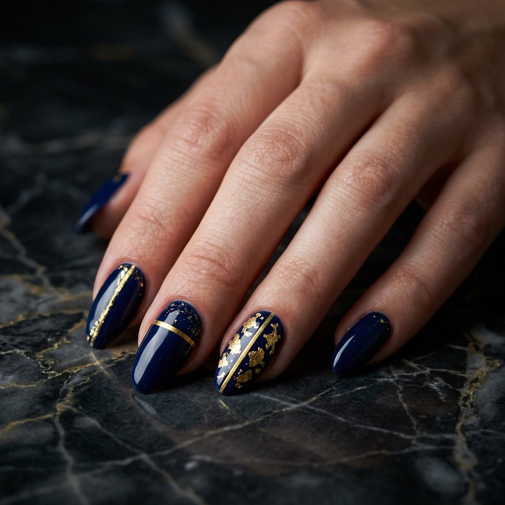 Navy Blue and Gold Nail Ideas