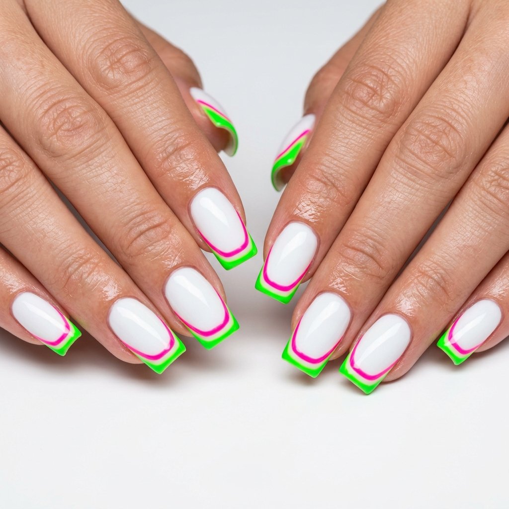 35 Top Most Viral Double French Tip Nails of the Season 2026 10 Neon Double Tip Nails