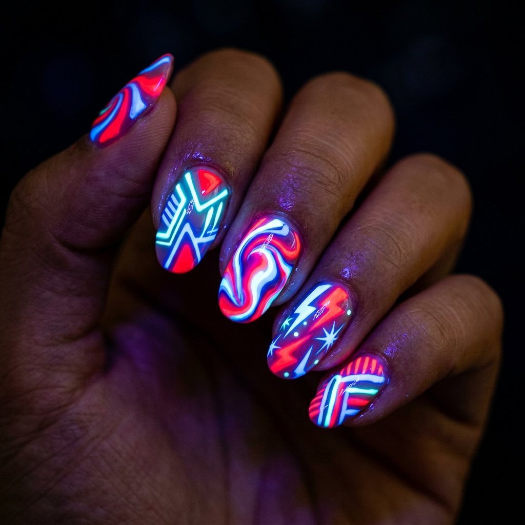 Neon Fourth of July Nail Ideas