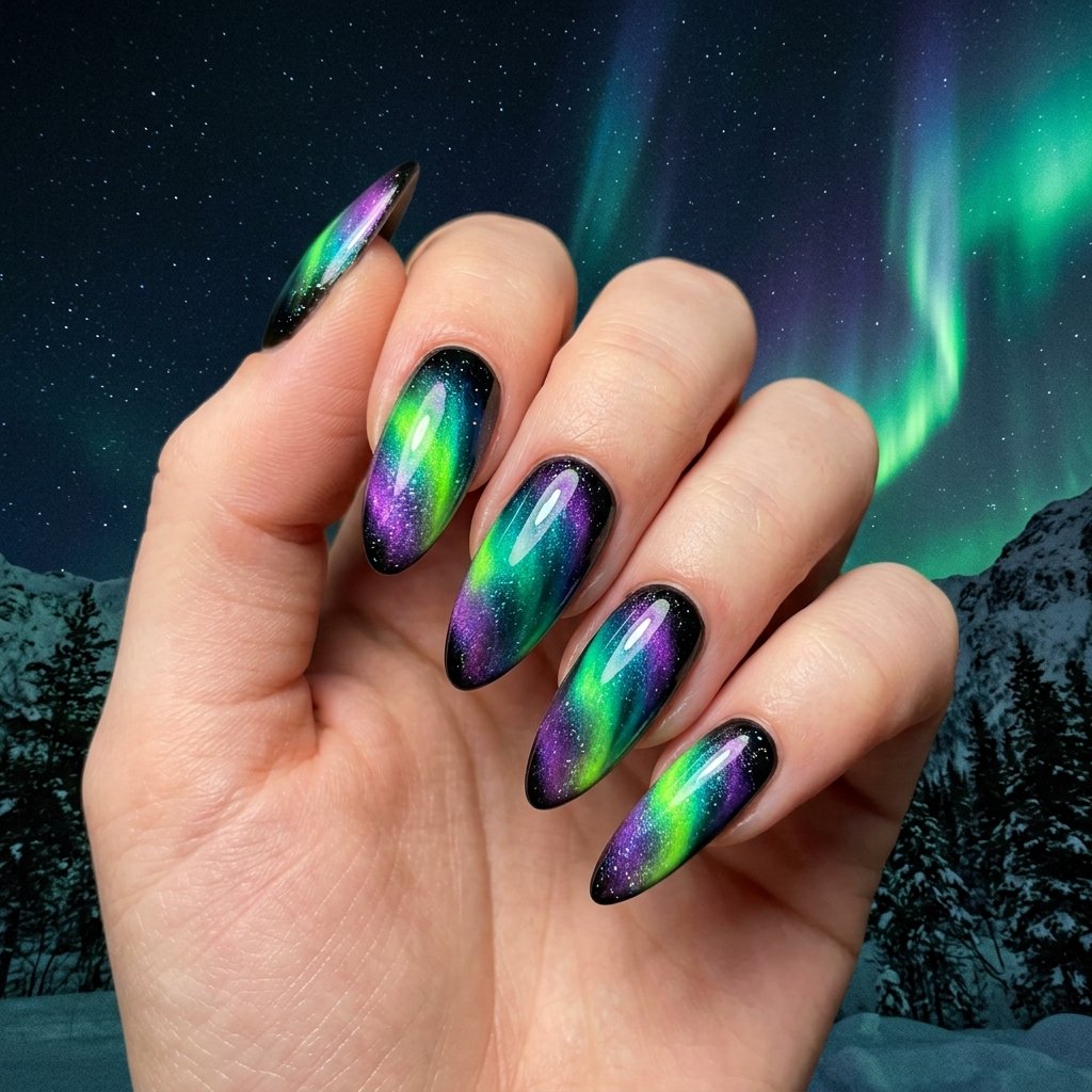 32 Galaxy Nails Ideas: Master the Aesthetic of the Cosmos 9 Northern Lights Gradient Concept
