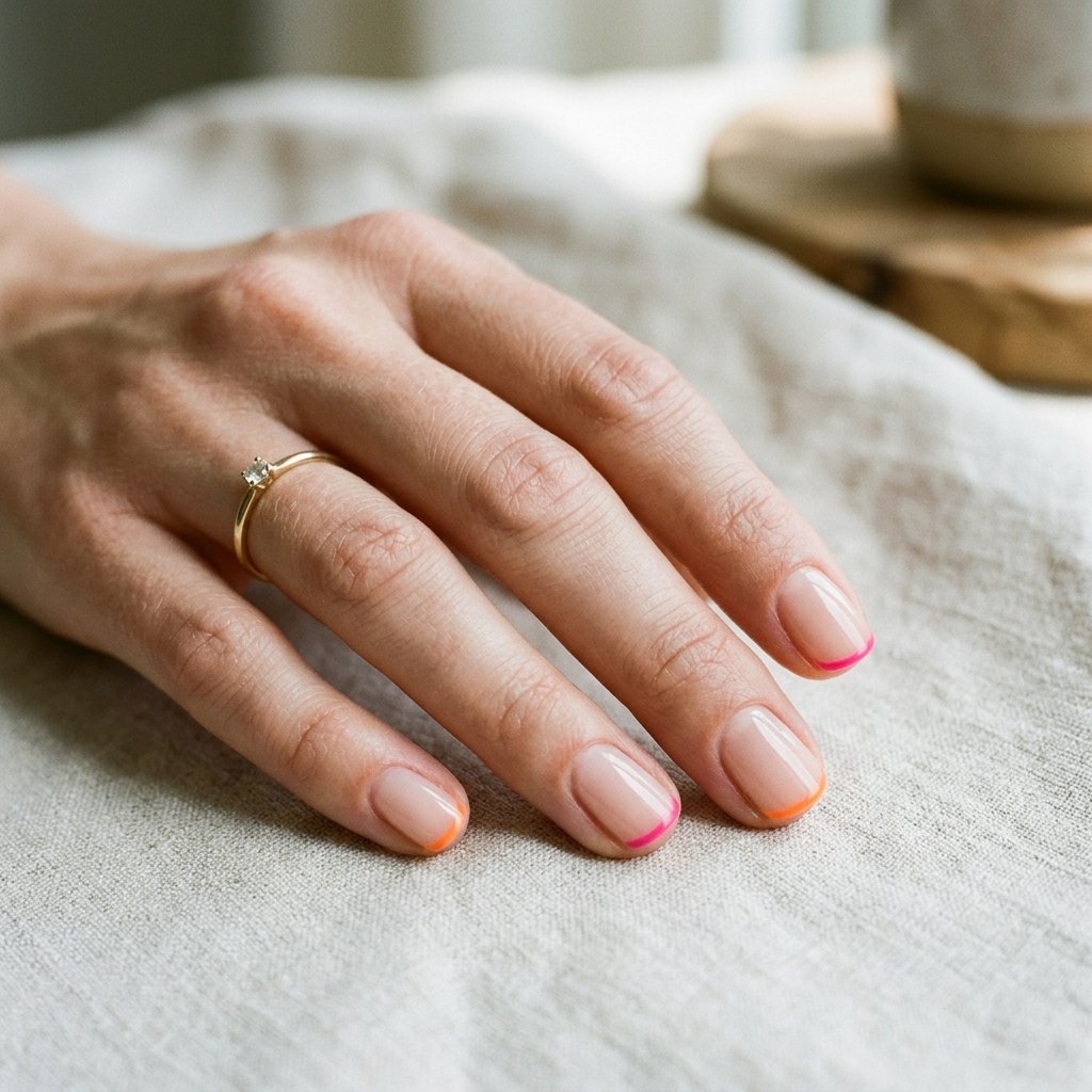 Subtle Nude Base with Bright Tips