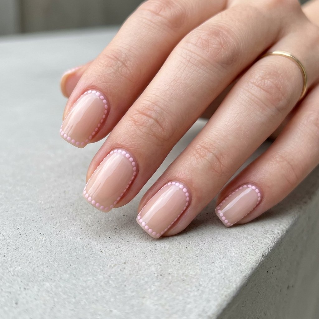 Sophisticated Nude with Pink Border Dots