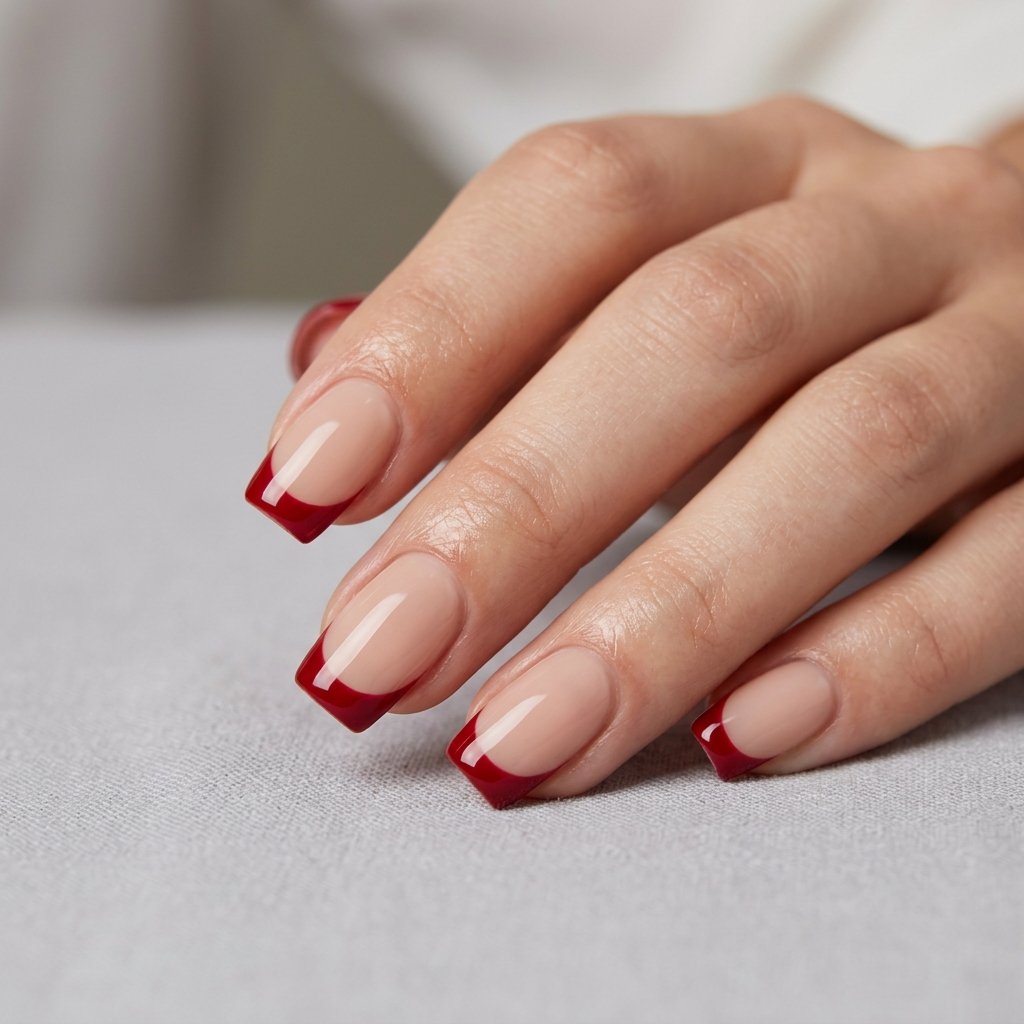 Bright Red French Tip Nails