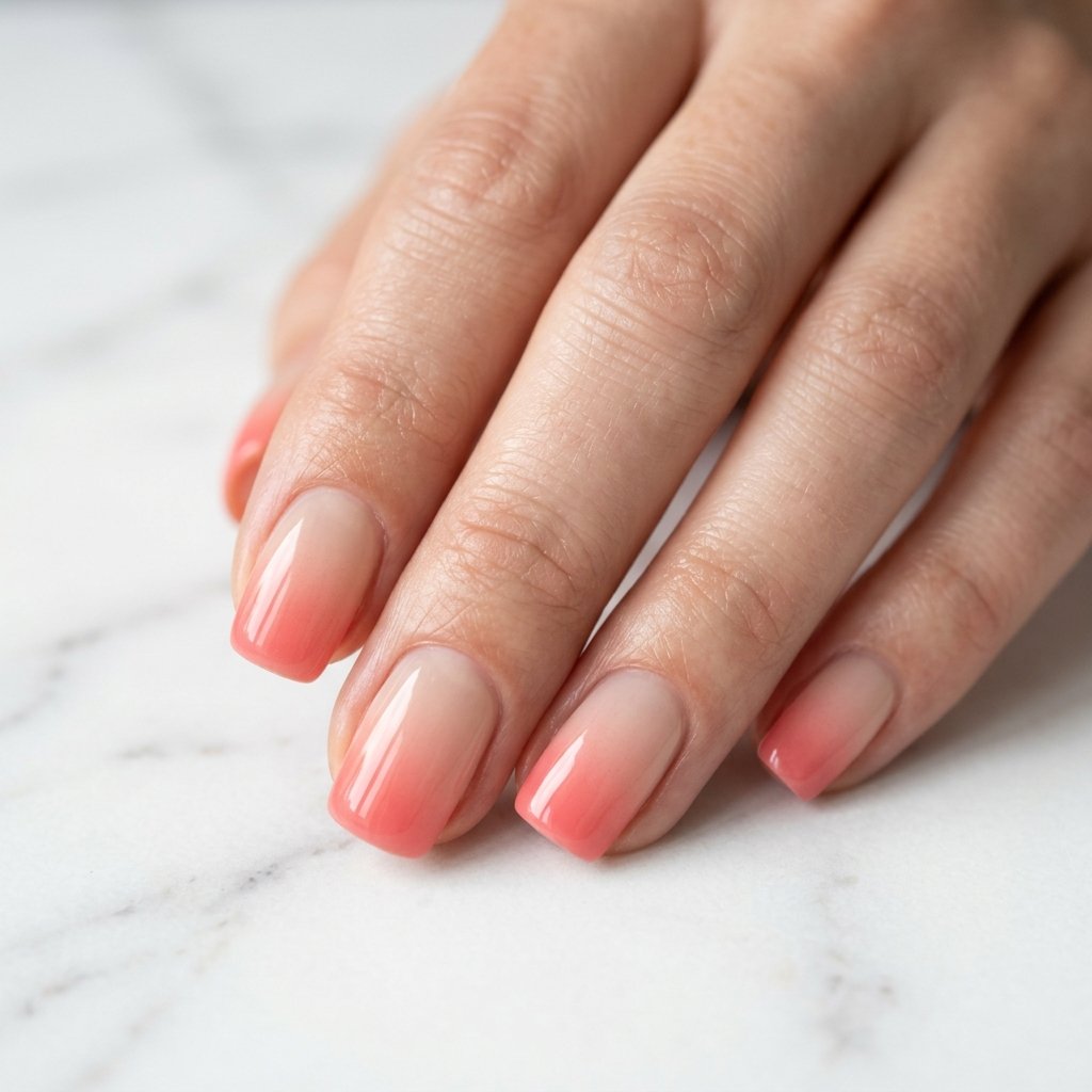 Nude to Coral Ombre Nails