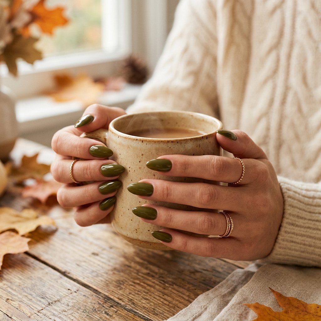 Olive Green Almond Nails