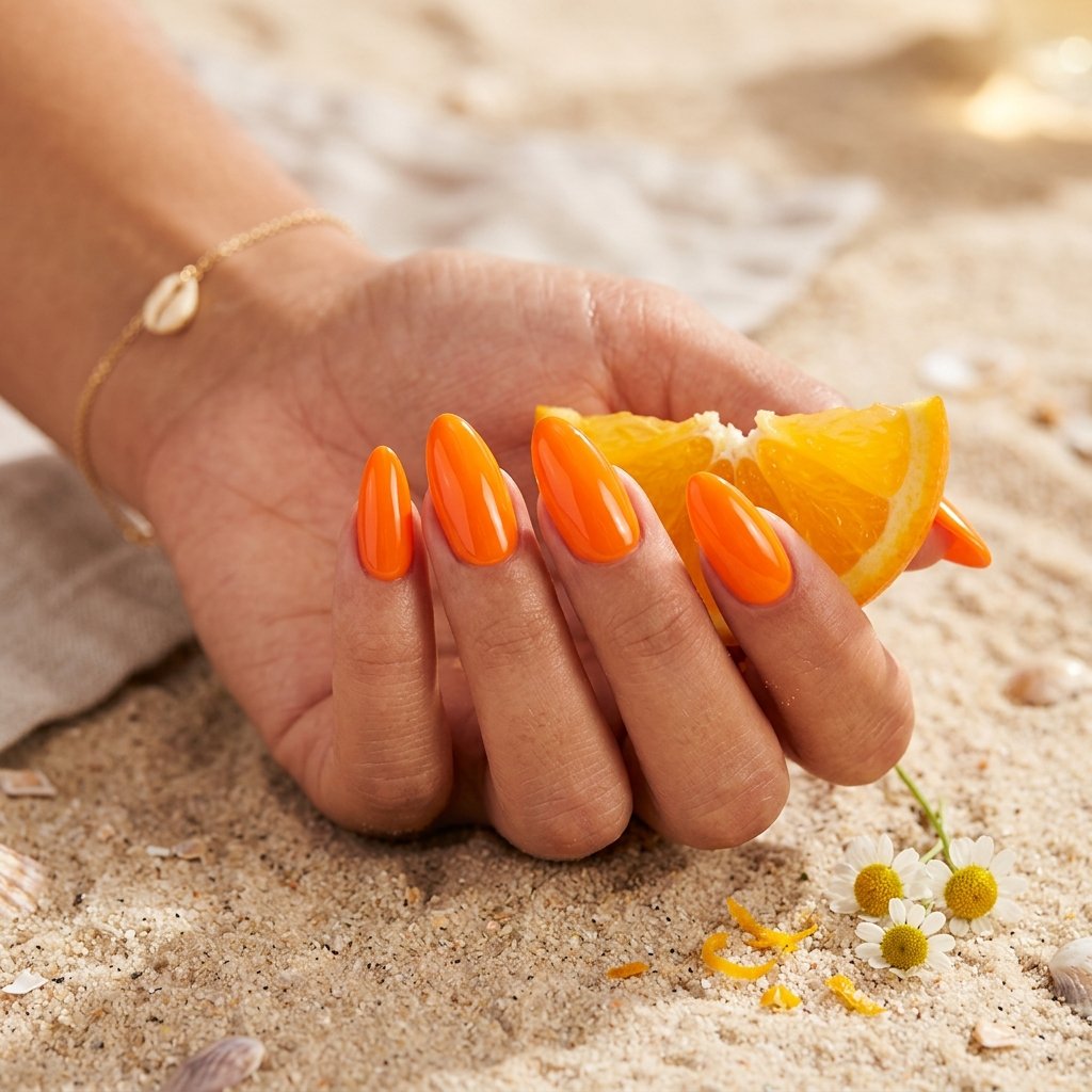 Hot Orange Acrylic Nails for Summer