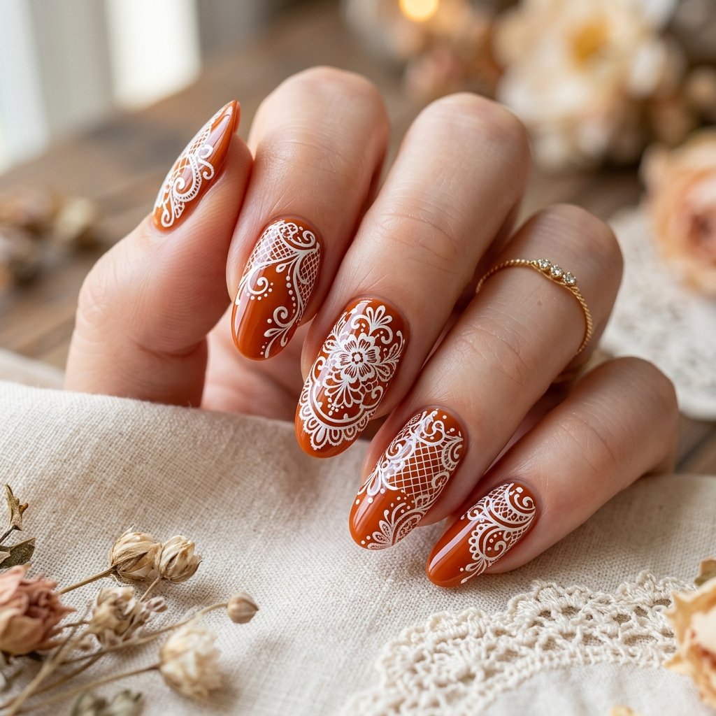 Orange and White Lace Design