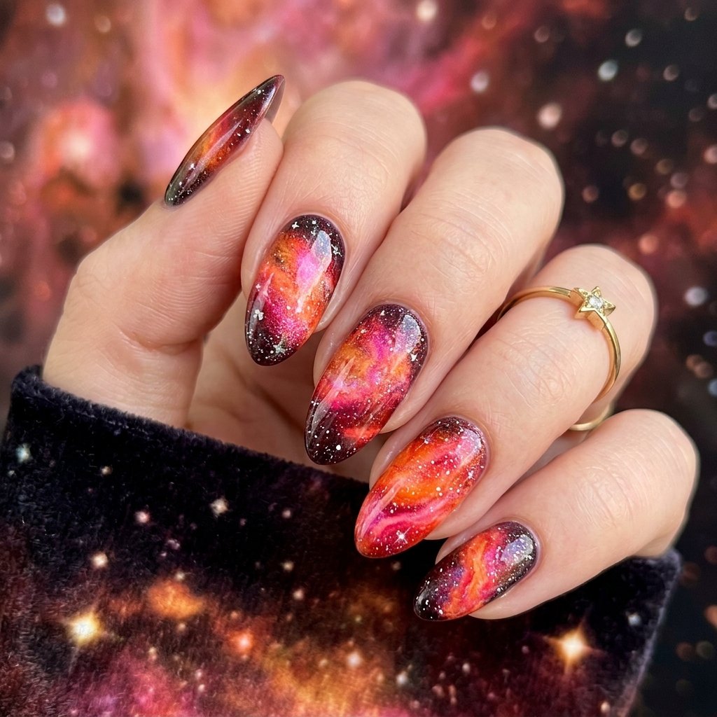 32 Galaxy Nails Ideas: Master the Aesthetic of the Cosmos 14 Orion Nebula Color Palette Idea