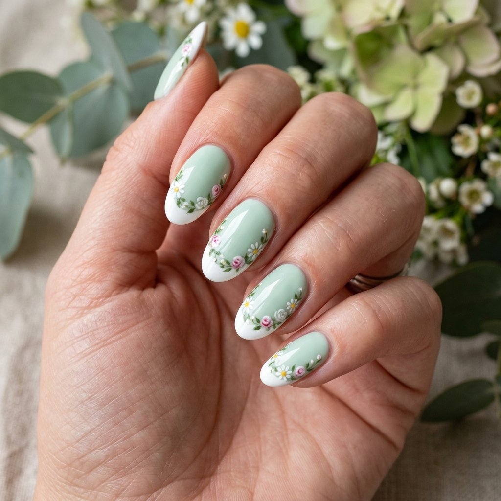 Floral Details on a Green Base
