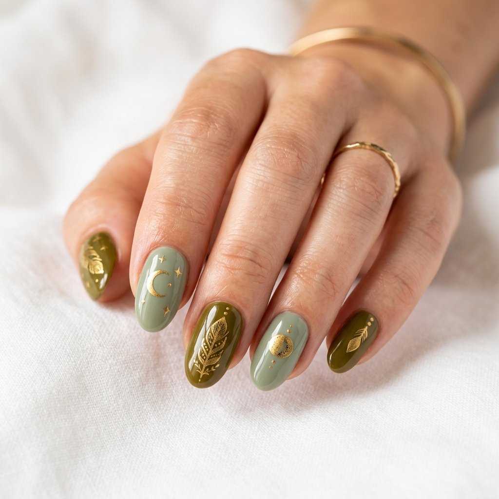 35 Best Green Summer Nails for a Bold Warm Season 2026 36 Earthy Boho Green Nails