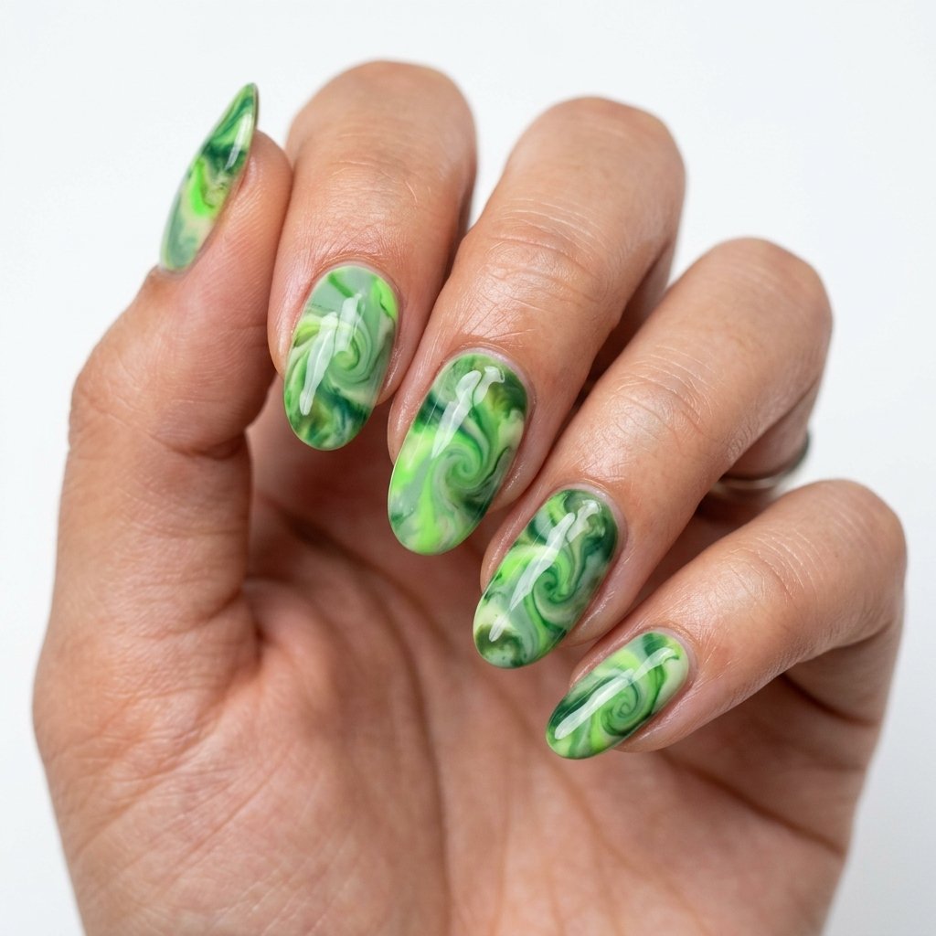 35 Best Green Summer Nails for a Bold Warm Season 2026 16 Green Tie-Dye Nail Art