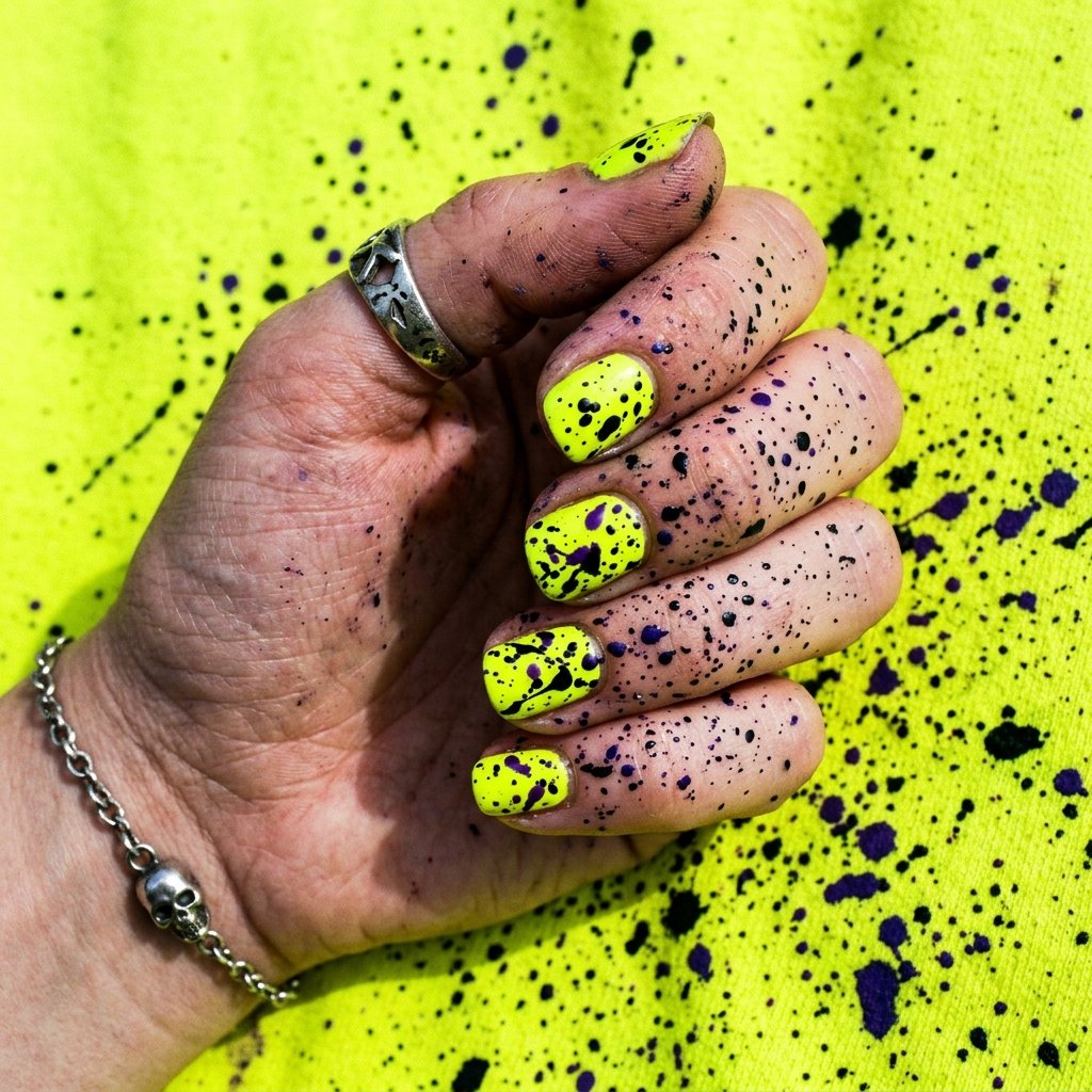 35 Fresh neon yellow nails Ideas for Your Summer Wardrobe 20 Splatter Paint Effect Idea