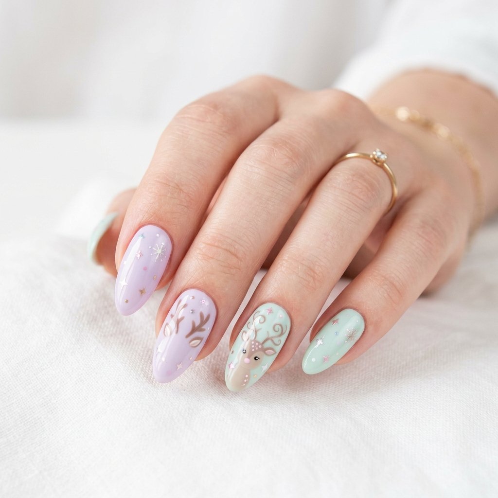 25 Reindeer Nails Ideas That Will Make Your Holiday Manicure Truly Magical 26 Pastel Reindeer Holiday Nails
