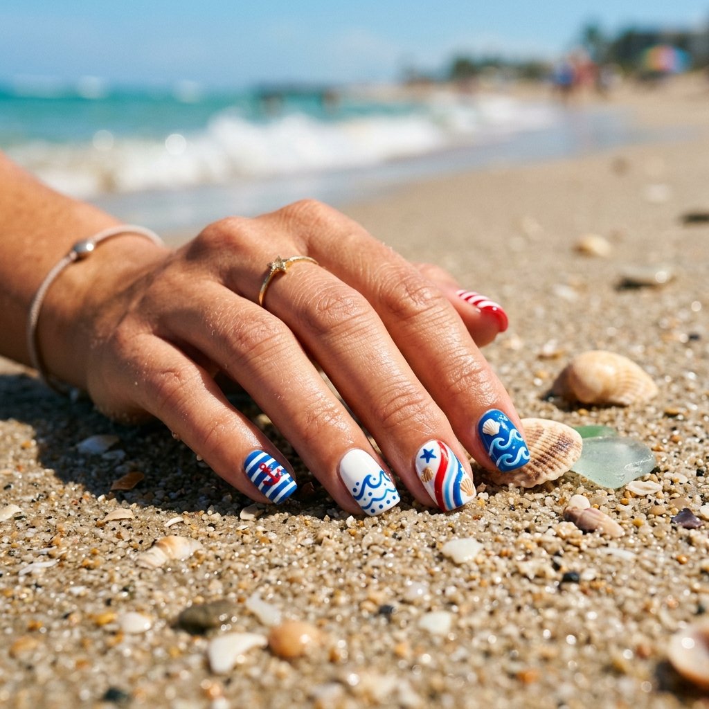 Summer Beach Patriotic Nail Ideas
