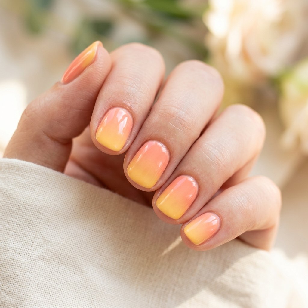 Soft Peach and Yellow Horizon Nails