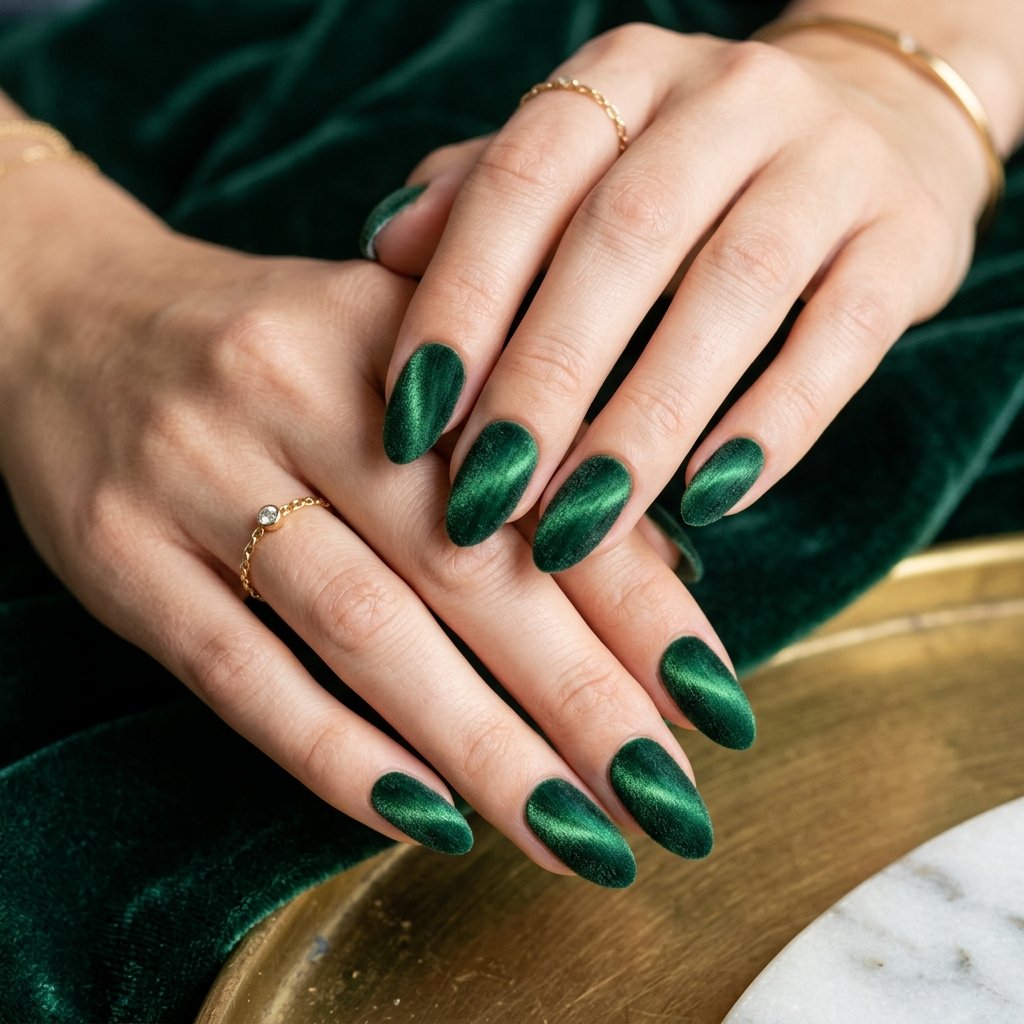 35 Stunning Forest Green Nails Ideas for a Chic Look 2026 5 Pine Velvet Texture