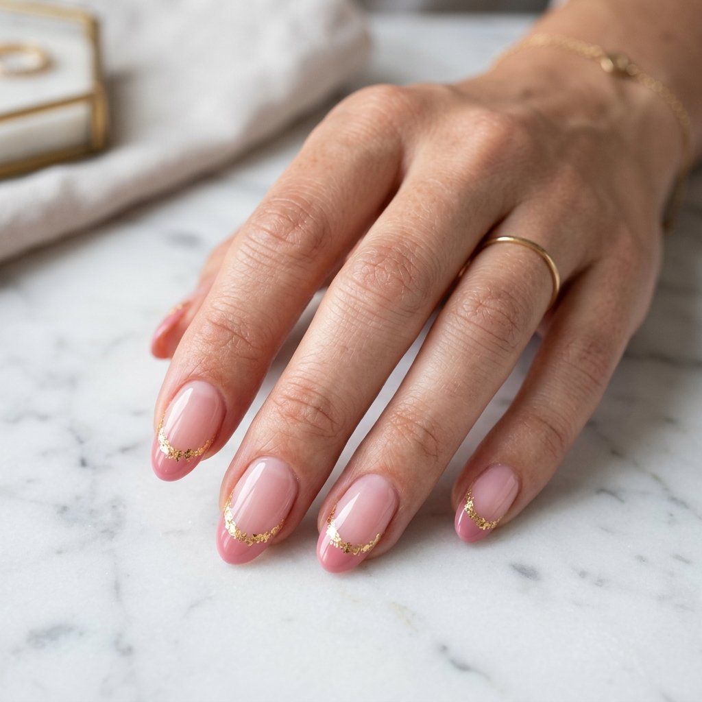 Pink French Tips with Gold Foil