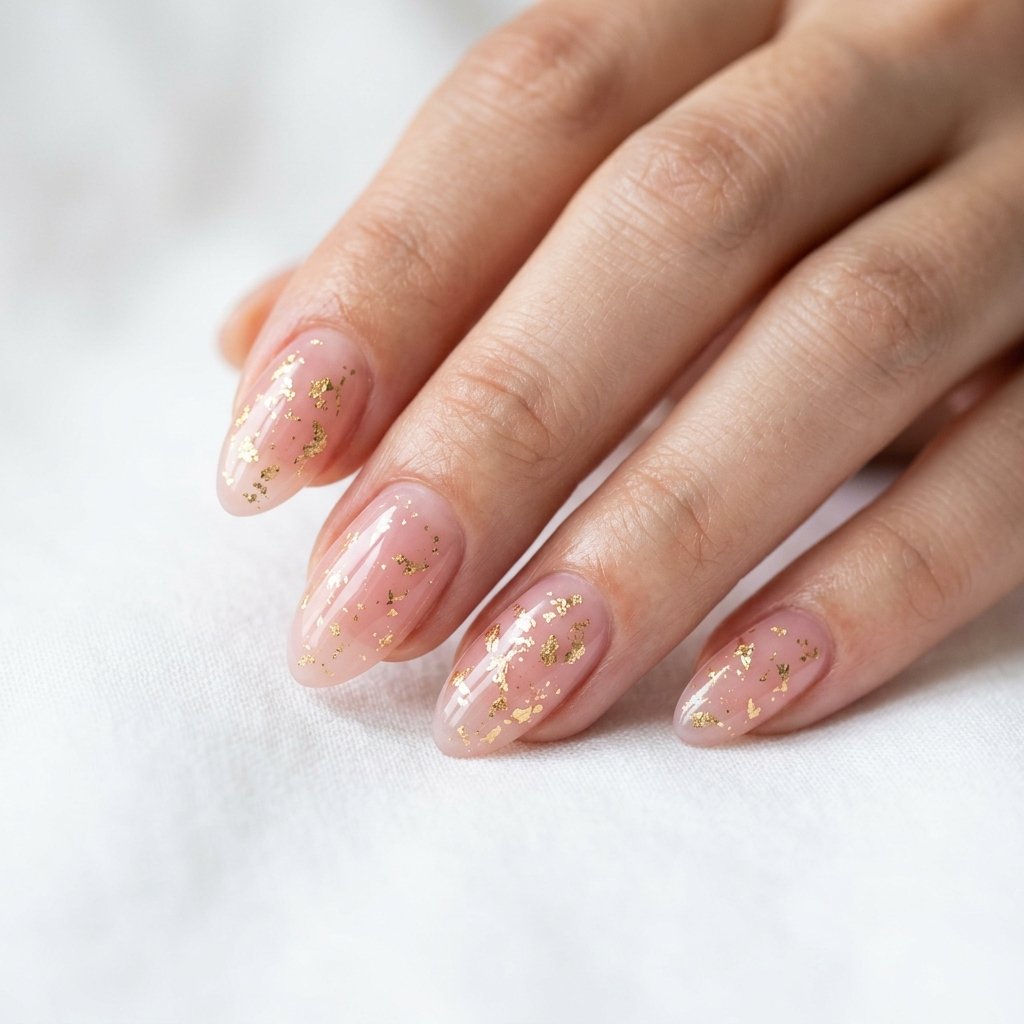 Sheer Pink and Gold Nail Designs