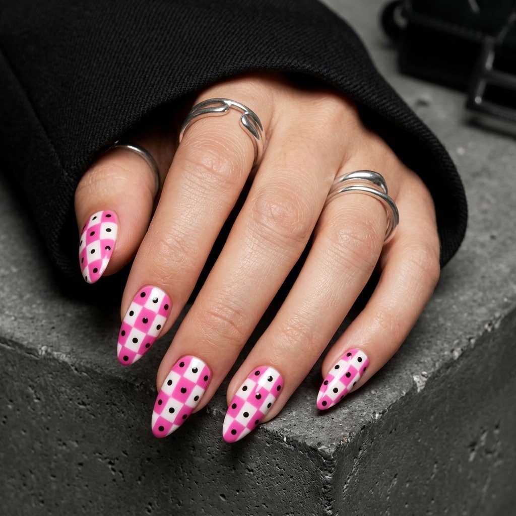 Vibrant Pink Checkerboard Dot Mix