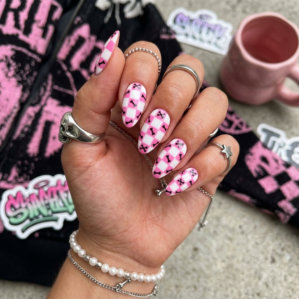 Pink Checkerboard Spooky Design