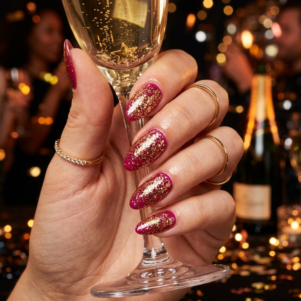 Pink and Gold New Year Nail Designs