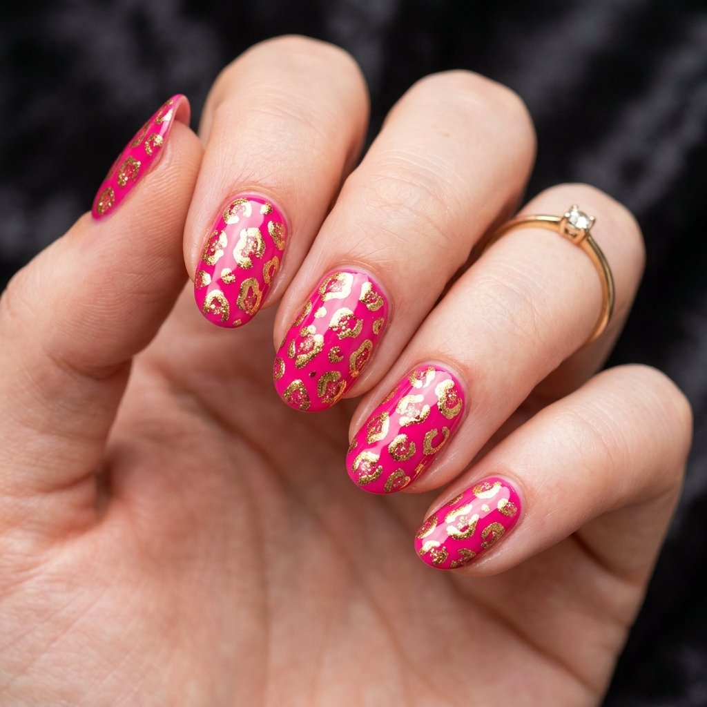 Pink and Gold Animal Print Nail Designs