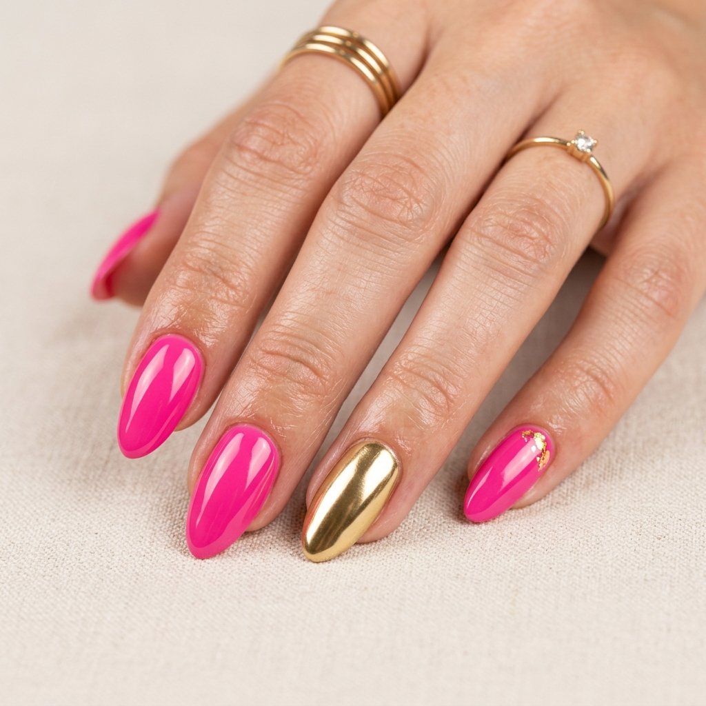 Pink and Gold Gel Nail Designs