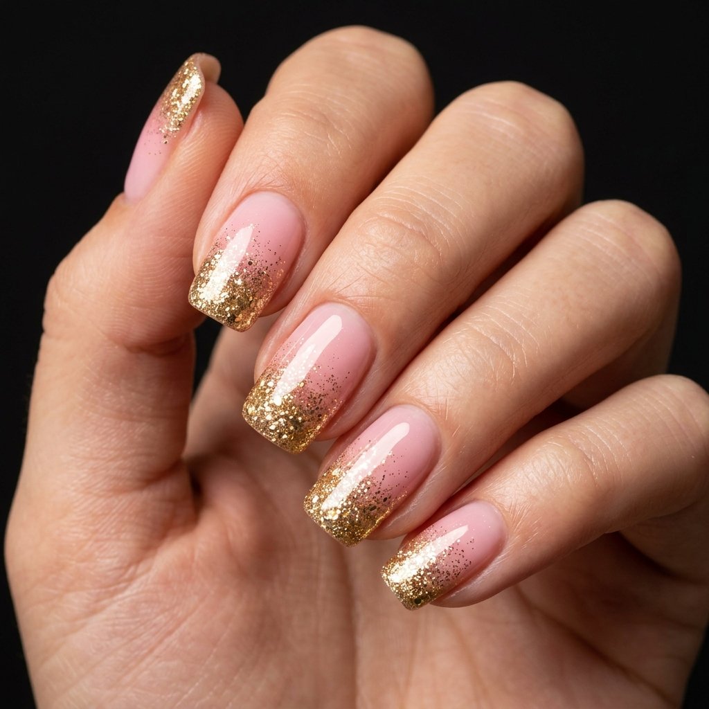 Pink and Gold Glitter Nail Designs