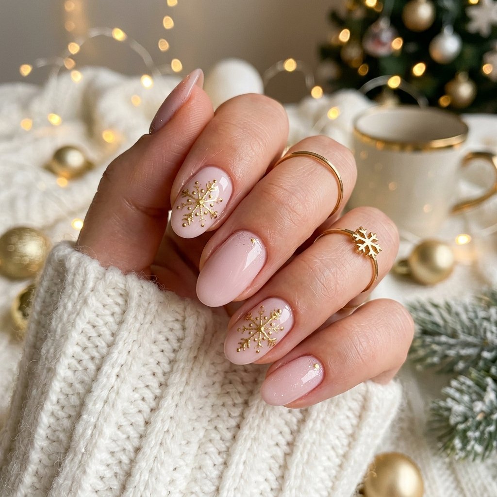 Pink and Gold Holiday Nail Designs