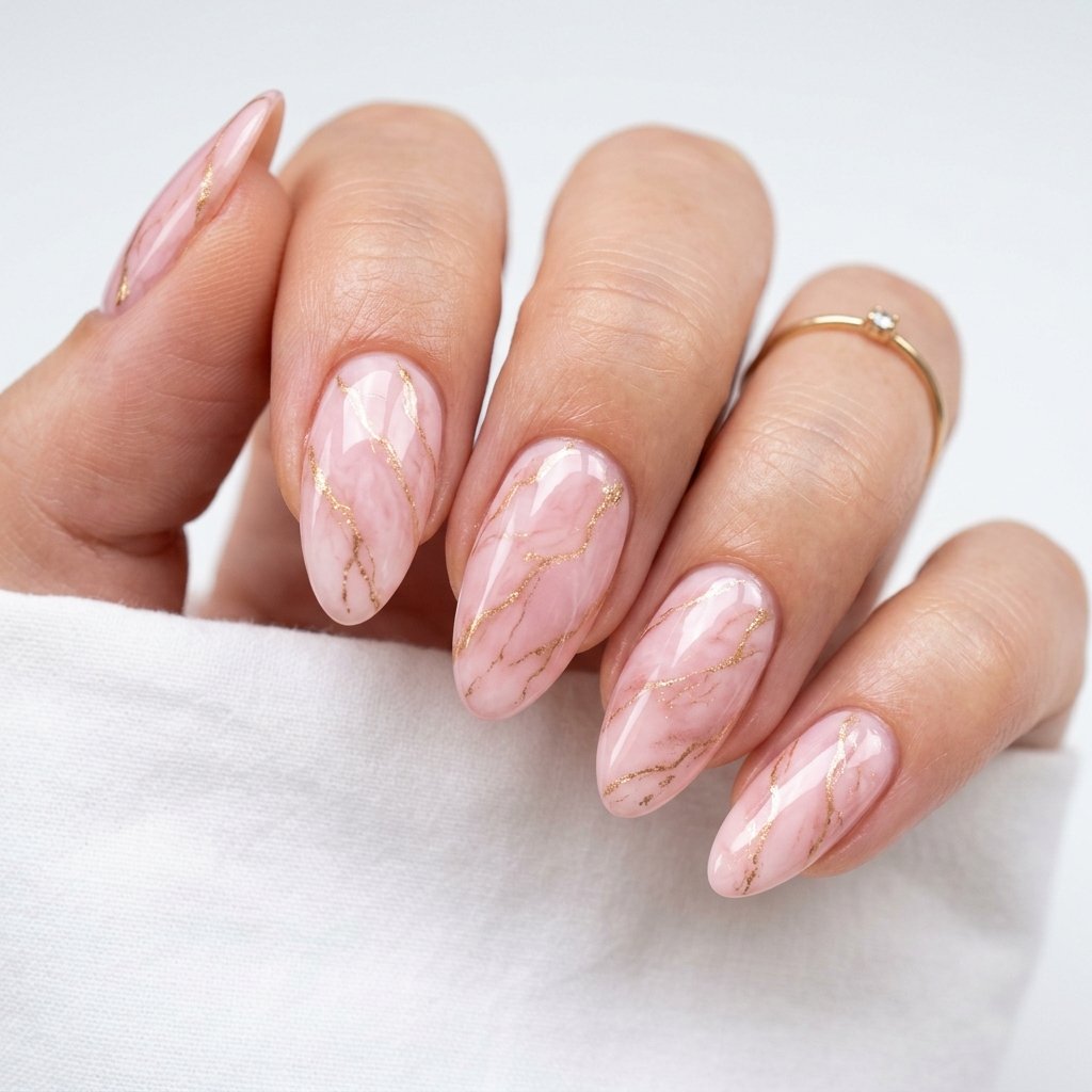 Pink and Gold Marble Nail Designs
