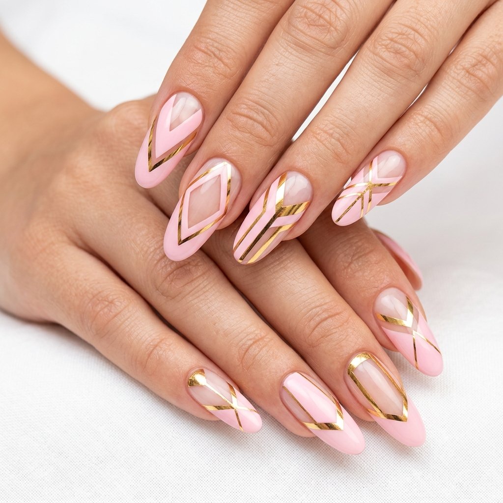 Pink and Gold Negative Space Nail Designs