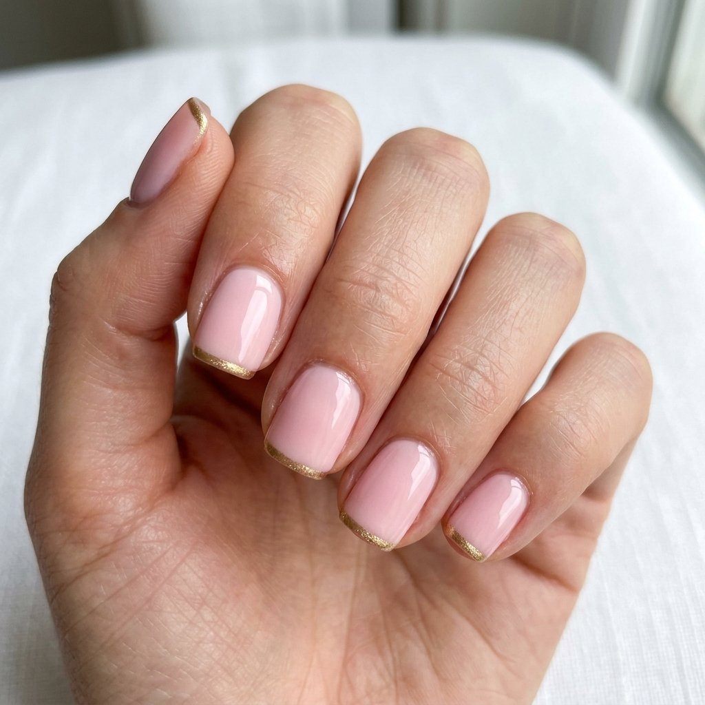 Pink and Gold Short Nail Designs